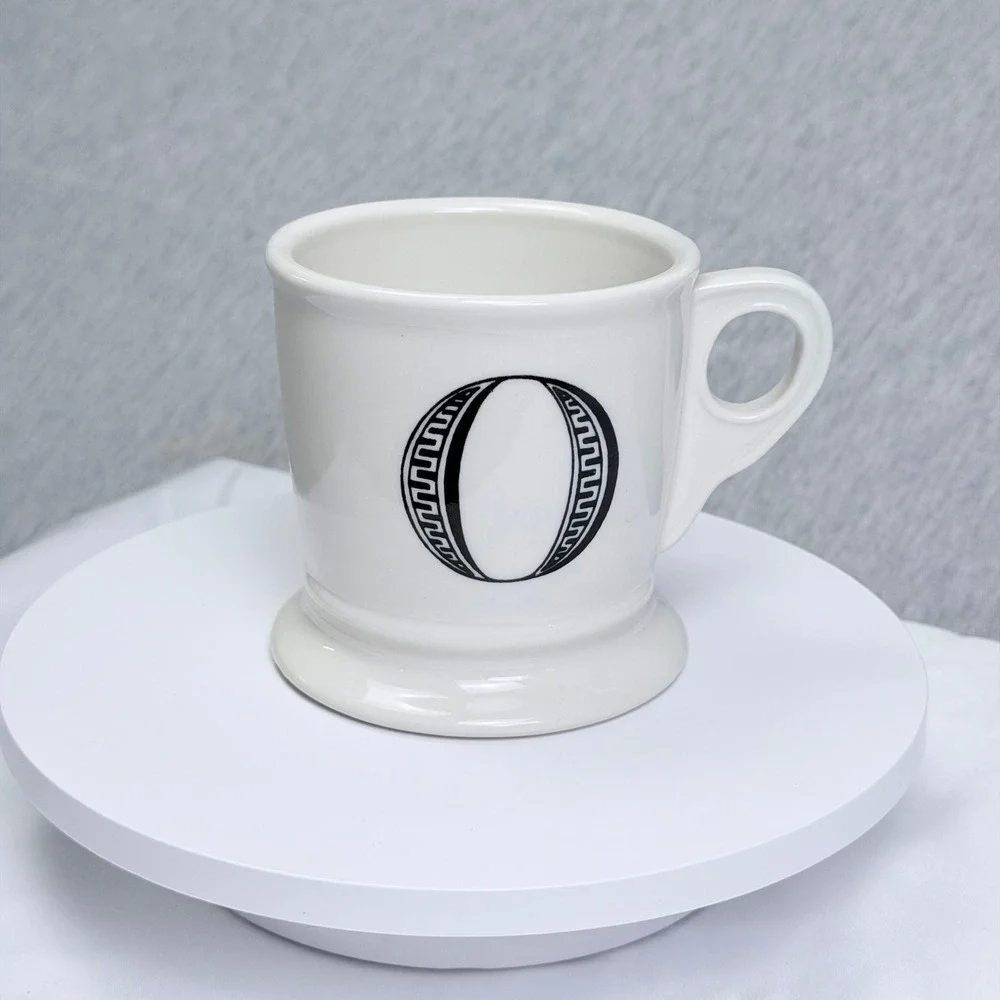 West Elm Monogram Letter O Coffee Mug White Ceramic Greek Key Pattern Diner Mug